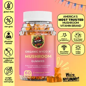 Nyum Nutrition Organic MYCO-X Mushroom Gummies - Pineapple Twist, All-in-One Super Mushroom Supplement for Brain & Immune Support. Vegan, Non-GMO, Gluten-Free, Gelatin-Free. Made in USA, 60 Gummies