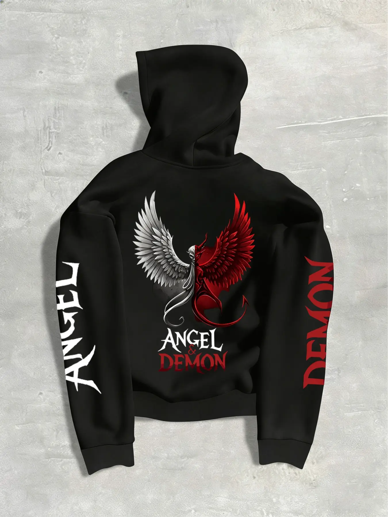 Men's Loose Fit Graphic Letter Wings Print Hoodie Sweatshirts Pullover with Drawstring, Long Sleeve, Streetwear, Boyfriend Gift, Casual Fall & Winter Fashion