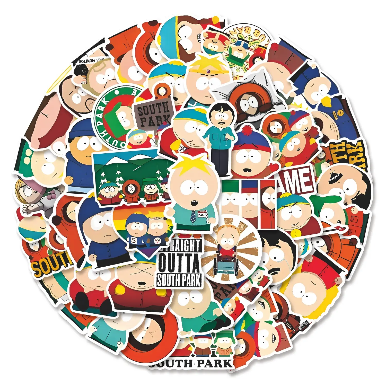 55pcs South Park Cartoon Stickers Pack, Waterproof Animated Comedy South Park Character Decals for Laptop, Water Bottle, Journal & Scrapbook, South Park Fan Gift, Self Adhesive Stickers, DIY Crafts Decorative Stickers