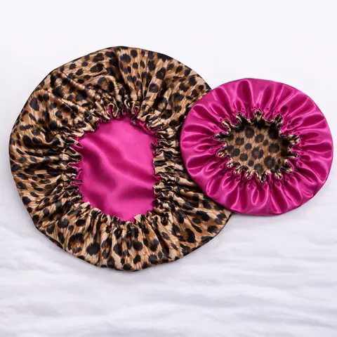 Leopard Pink Reversible Satin Bonnet
