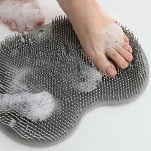 Exfoliating Shower Scrubber, Bathing Accessory, Silicone Foot Mat for Back & Feet Cleaning, Wall-Mounted with Slip Suction Cups
