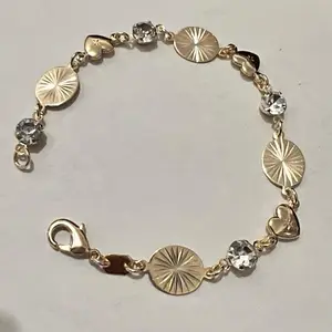 18k Gold Plated Bracelet with Heart and Circle Charms and Crystal Accents for Women