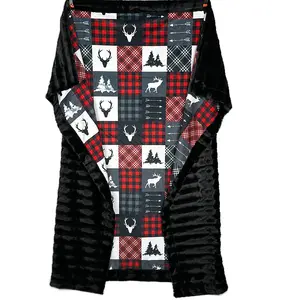 Lumberjack Patchwork on Black Chinchilla 57x62 Throw/Travel Blanket