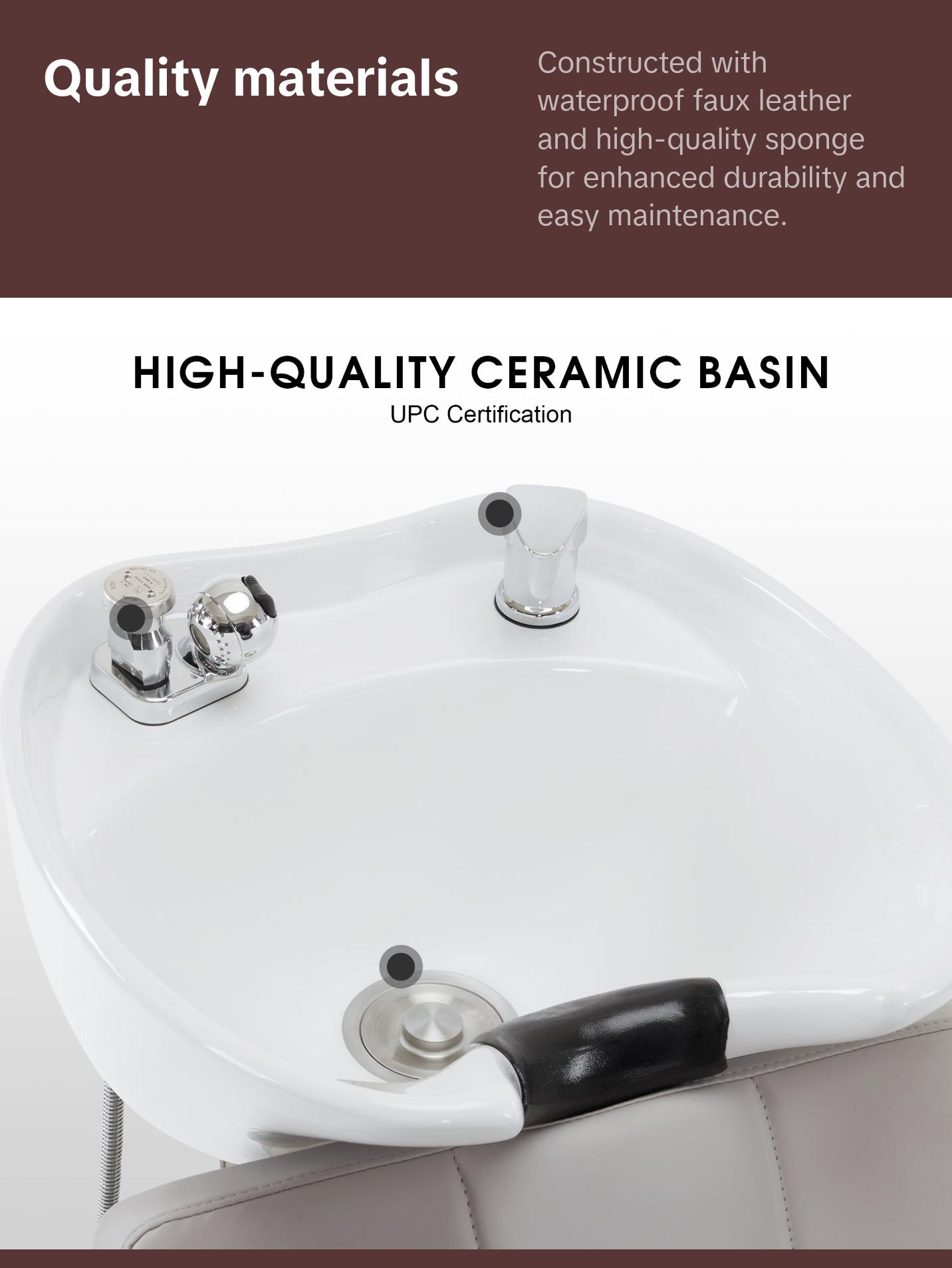 BarberPub Shampoo Chair with Backwash Ceramic shampoo Bowl Unit Station 9309