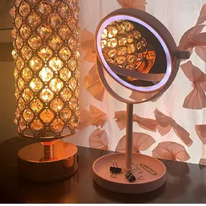 Vanity with Led Mirror - Red Stand and Circular Design - Product Description Provided
