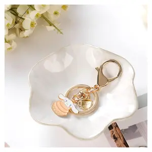 Lotus Leaf Shape Ring Holder Dish - Small Key Bowl, Ceramic Trinket Tray Organizing Necklace Earrings for Mom, Sister, White