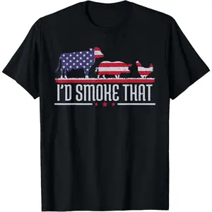 4th July I'd Smoke That Patriot BBQ Barbeque Cook Chef T-Shirt