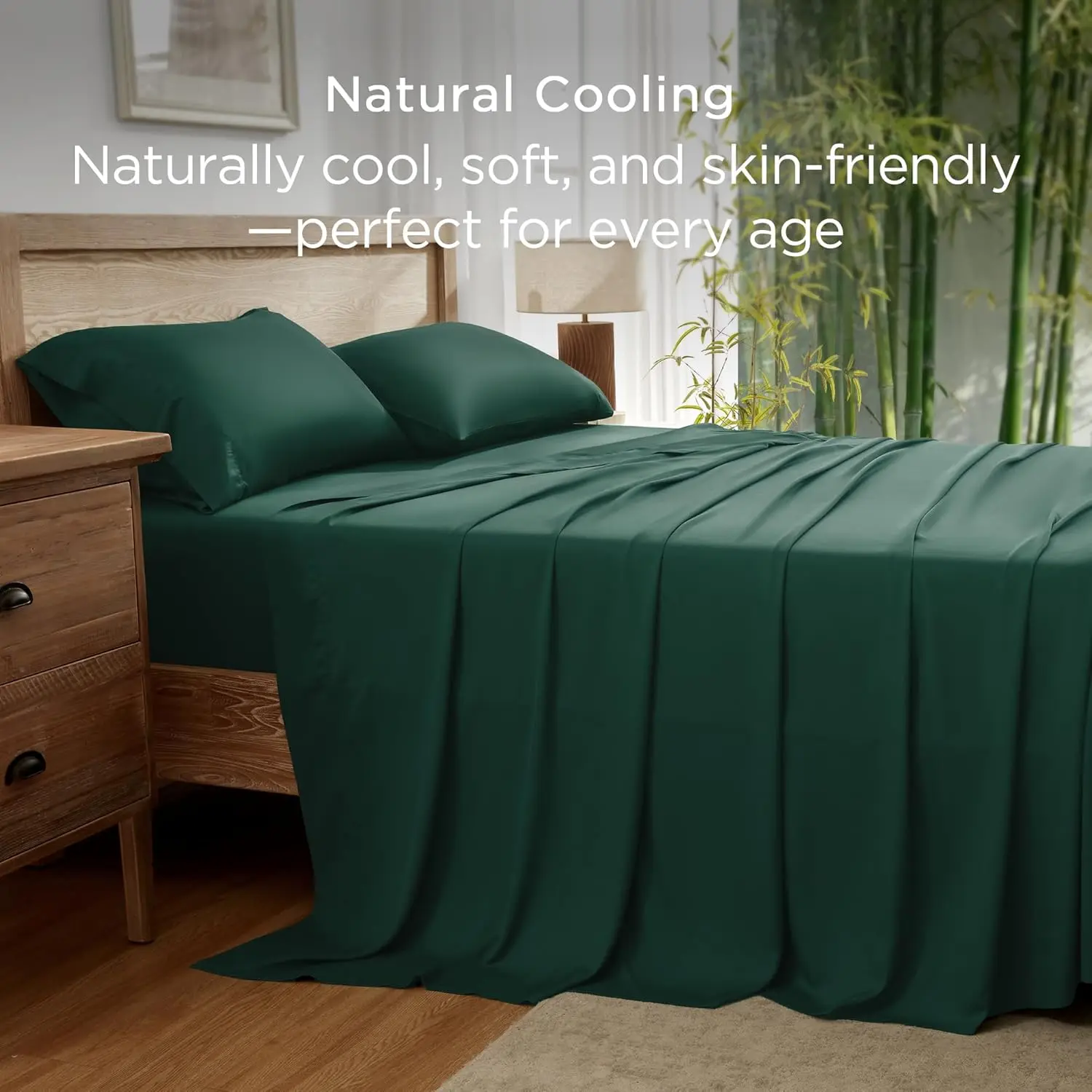 Andency Cooling Bamboo Sheet Set 4 Pcs Siiky Soft Breathable Hotel Luxury Bedding Set for Hot Sleepers Deep Pocket Up to 16 Inches Wrinkle Resistant Machine Washable