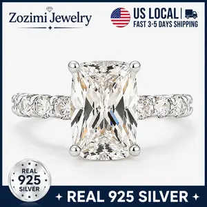 Zozimi 925 Sterling Silver 4ct Elongated Cushion Cut, luxury simple design, with 5A Grade Cubic Zirconia Women's Promise Ring, Perfect Anniversary Gift Ring Jewelry for Women, Elegant All-match Fashion banquet Accessories for Daily wear