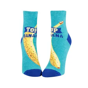 Top Banana Ankle Socks - Women's Comfortable Nylon & Spandex Socks with Banana Graphic Design in Blue