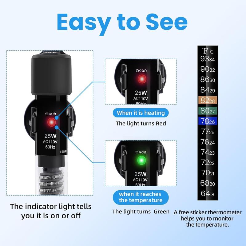 Aquarium Heater, 25W Small Betta Fish Tank Heater, Mini Preset Water Thermostat with a Thermometer Aquarium Heater, 25W Small Betta Fish Tank Heater, Mini Preset Water Thermostat with a Thermometer