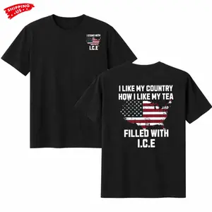 I Stand With ICE T-Shirt, Patriotic USA Flag Statement Graphic Tee, Funny America Quote Shirt for Men Women, Political Humor Gift for USA Supporters
