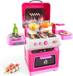 35PCS 2-Layer BBQ Grill Set for Kids  with Oven and Smoke Kitchen， With Realistic Spray, Light & Sound ，Interactive Barbecue Cooking，Cooking Toys for Kids Ages 4-8