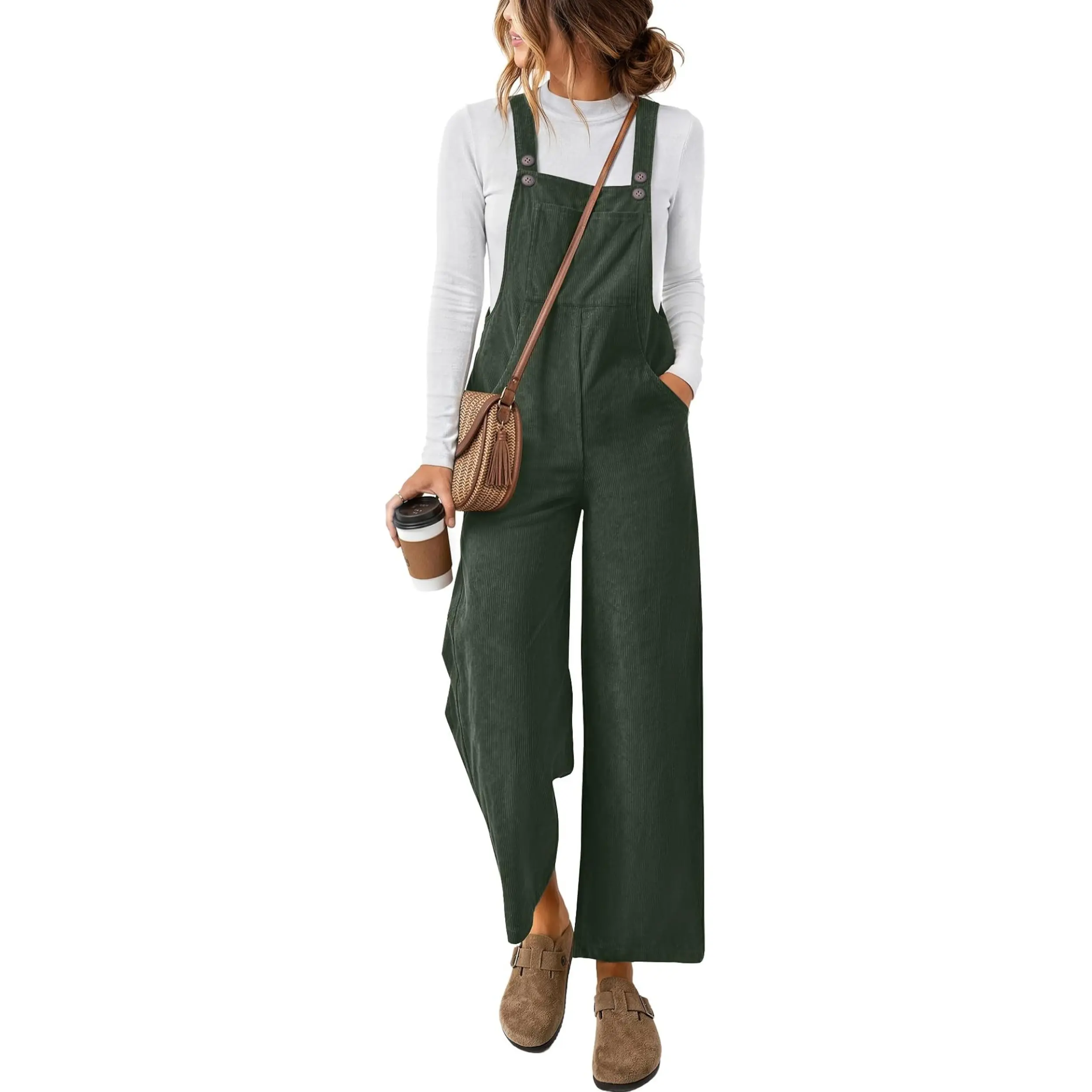 Ekouaer Corduroy Overalls for Women Casual Loose Jumpsuits with Pocket | Fall & Winter Wide Leg Jumpsuits for Women, Maternity Overalls, Fashion Casual Jumpers for Women, Cute Sleeveless Outfits