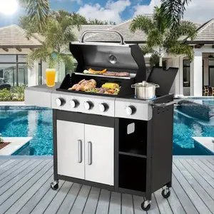 49, 000 BTU Propane Gas Grill (4-Burner) - Premium Stainless Grates, Built-In Side Burner for Multi-Style Cooking, Great for Patios, Backyards & Camping