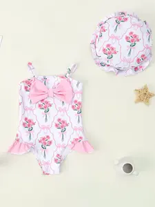 Baby Girl Sleeveless Bow Tie One-Piece Swimsuit, Sweet & Cute Design, Perfect Swimwear for Infants, Comfortable Baby Bathing Suit