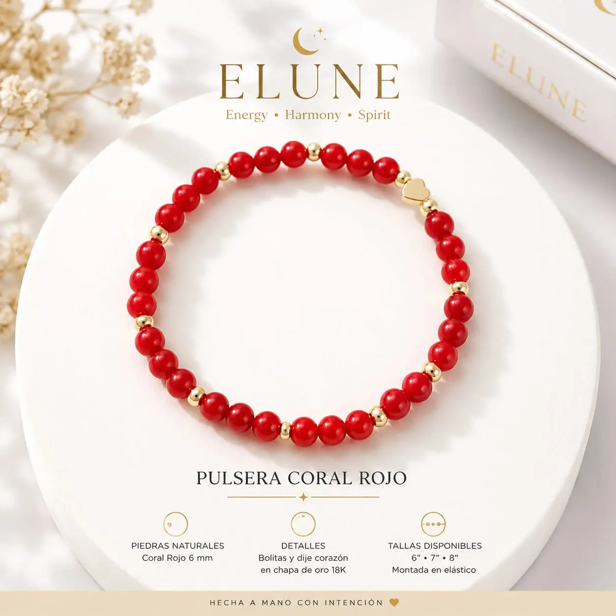 Red Coral Natural Gemstone Bracelet | Handmade Stretch Bracelet, Unisex, Handcrafted, Adults, Everyday Wear Jewelry, 8 Inch, Stretch Bangle, Choking Hazard Is A Small Ball, Daily, Elune Beads, Gifting