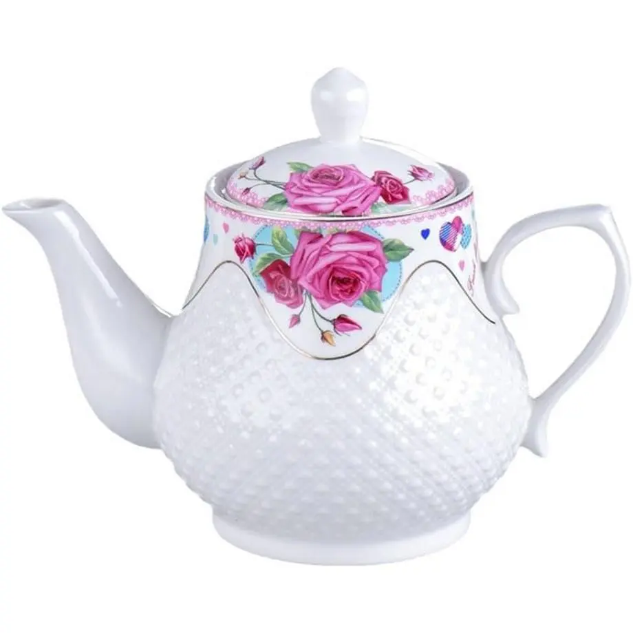 European Style Small Porcelain Teapot White with  and Raised Dot Design Coffee  Water Pot  Ceramic Litter Kettle (Teapot 15oz)
