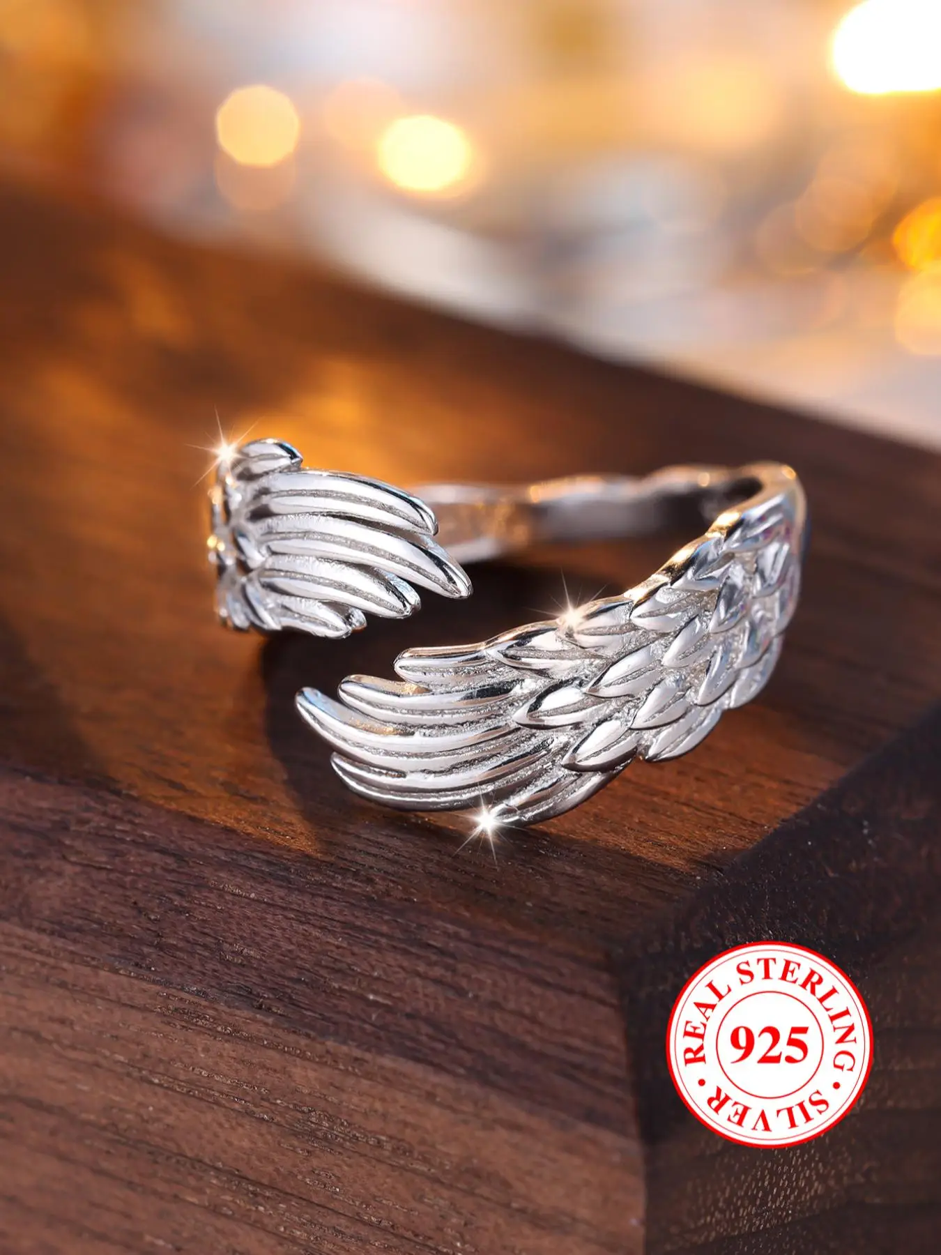 925 Sterling Silver Women's Angel Wing Design Cuff Ring, Stylish Wing Design Cuff Ring, Trendy All-match & Exquisite Jewelry for Birthday Gift