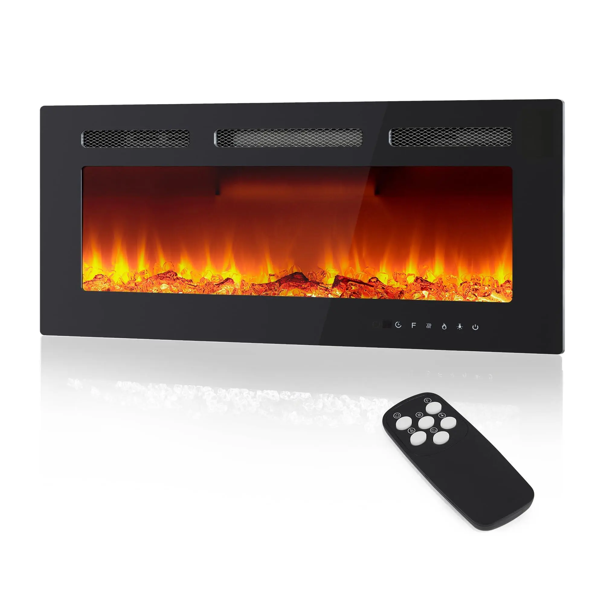 GARVEE 40Inch Recessed Wall-Mounted Electric Fireplace with Touchscreen Control. Features 12 Flame Color Settings, Programmable Timer Function, Dual Heating Levels, and Five Brightness Adjustments 120V/1500W