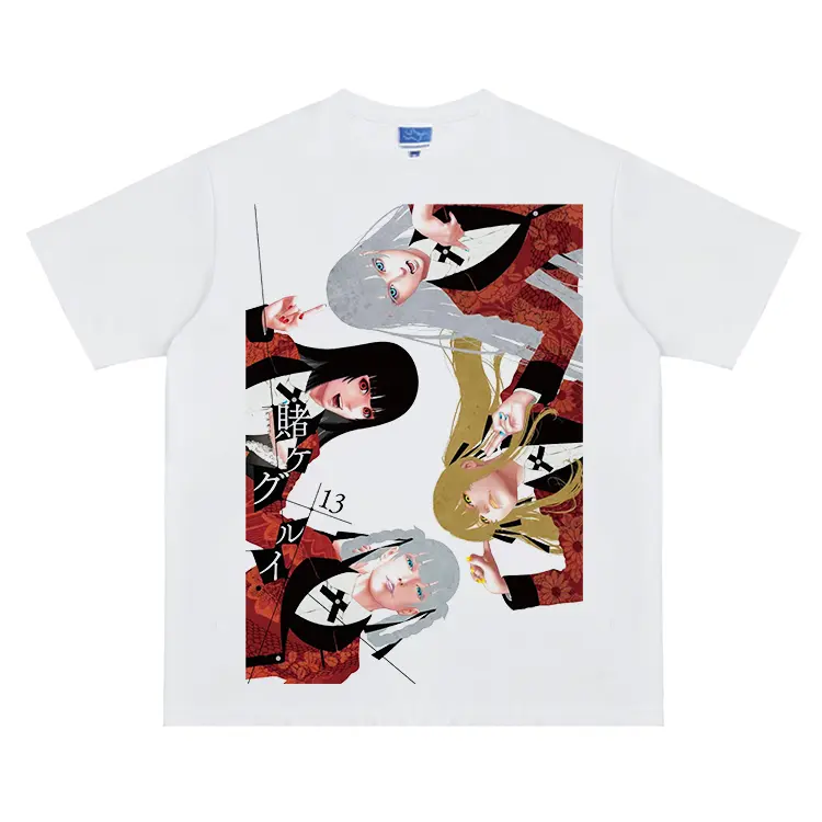 Kakegurui "The Gamblers" Anime Vintage Oversized Menswear Short-Sleeve Round Neck T-Shirt, 180GSM Cotton, DTG Print, Original Design, Crewneck, Regular Shoulder, Unisex Casual Streetwear, Shortsleeve