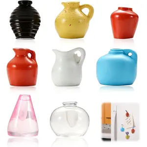 8-Pack Mini Vase Magnets for Fridge, Cute Flower Pots with Base, Refrigerator Magnets for and Office, Tiny Vases for Flowers
