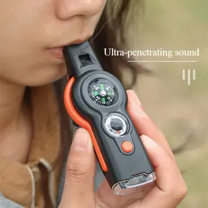 1 Pc 7-in-1 Emergency Survival Function Whistle, Outdoor Multifunctional Tool Safety Whistle with Lanyard, Emergency Survival Gear, Ideal for Kayaking, Boating, Hiking, Camping, Climbing, Hunting, Fishing, Rescue Signaling