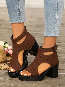 Chunky Heel High Heel Roman Strap Breathable Platform Sandals, Stylish and Comfortable Design for Daily Wear, Perfect for Commutes with Stable Support