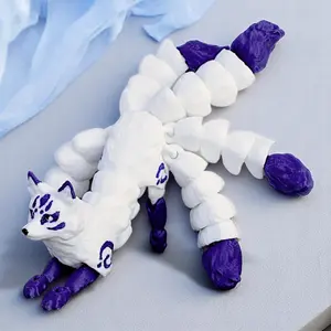 A vibrant 3D-printed nine-tailed fox statue, perfect as a gift, home decor, figurine, office desk ornament, party favor, or collectible fantasy creature. An ideal gift for birthdays, holidays, Christmas, and Halloween, as well as for festive decorations.