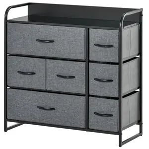 7-Drawer Dresser, Fabric Chest of Drawers, 3-Tier Storage Organizer for Bedroom Entryway, Tower Unit with Steel Frame Wooden Top, Dark Gray