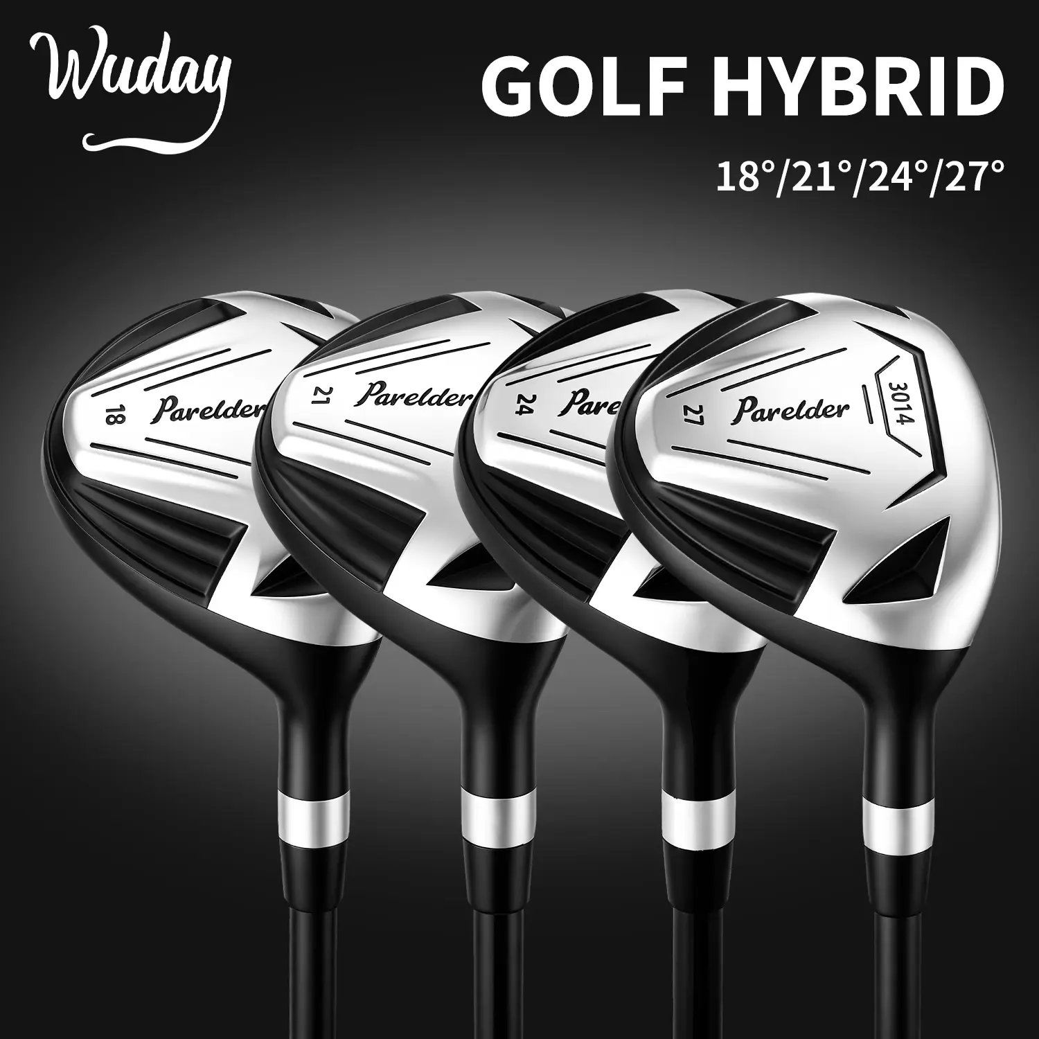 WUDAY Golf Hybrid Club – Right-Handed Adult Golf Equipment, Ultralight Carbon Fiber Shaft, Stainless Steel Head, Rubber Grip, Stiff/Regular Flex, 18/21/24/27 Loft, Ultralight Shaft