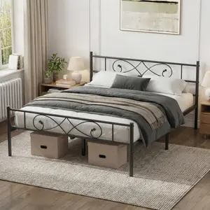 Garvee Metal Platform Bed Frame with Unique Fist Design Headboard and Footboard, Available in Twin, Full, Queen, and King Sizes, Features Under Bed Storage, No Box Spring Needed, Easy Assembly, Noise Free, Black Finish