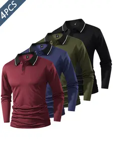 4 Pack Men's POLO Shirt Lapel Long Sleeve T-Shirt Spring Autumn Simple Retro Casual Men's Daily Outdoor Sports Light Business Outdoor Running Tops