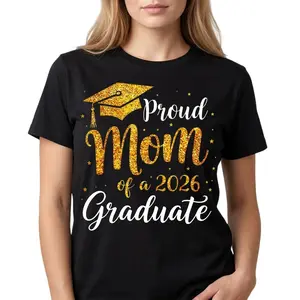 Graduation Cap Mom Of A 2026 Graduate Print Tshirt Crewneck Casual Tee For Mother Graduation Celebration Womenswear