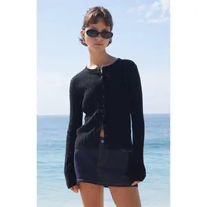 John Galt Women's Black Zoe Cable Knit Cardigan