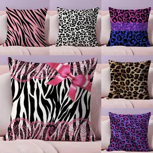 Y2k Fashion Leopard Print Cushion Cover Soft Short Plush Fabric Double-Sided Print | Organic, Breathable,Sofa Pillow Case,Invisible zipper Mite Removal Durable Materia | Warm Winter Home Child Gift