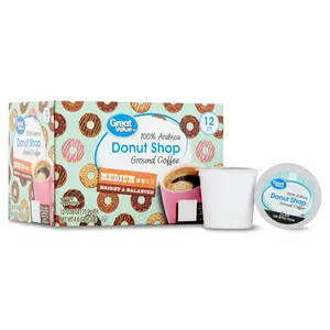 Great Value Donut Shop 100% Arabica Medium Roast Ground Coffee Pods, 12 Count Great Value Donut Shop 100% Arabica Medium Roast Ground Coffee Pods, 12 Count