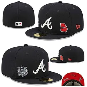 New Era 59FIFTY Atlanta Braves Fitted Baseball Cap – Black Flat Bill Hat with "A" Logo, Red Undervisor & MLB Streetwear Style