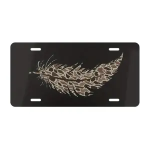 Old School Camo Feather on Black License Plate, Hunting Gifts, Gifts for Him, Truck Accessories, Aluminum Front License Plate- 6x12- inch polished metal standard plate, easy to install, car trim accessories, for decor only, Made in USA