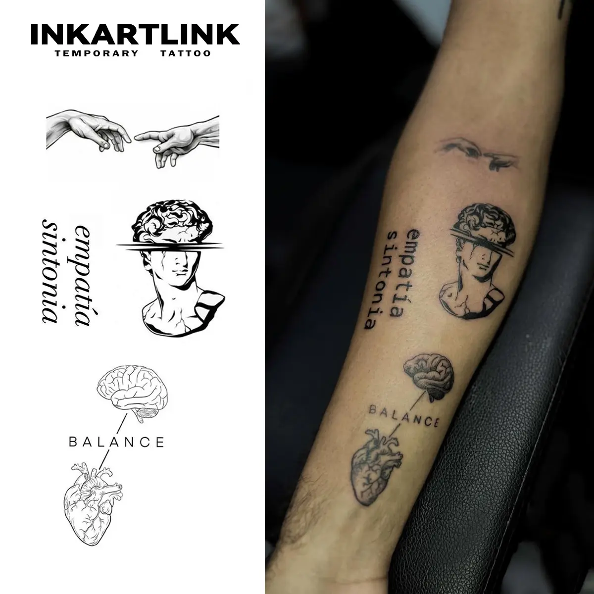 INKARTLINK Realistic Temporary Tattoos for Men & Women, 2 Sheets Semi-Permanent Tattoo Tech Art, Waterproof, 1-2 Weeks Long-Lasting, No Adhesive, No Reflection, All Skin Types, Ideal for Swimming, Parties