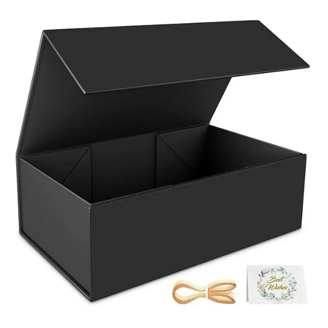 Black Magnetic Gift Box 9.5×6×3” – Collapsible Gift Box with Lid for Weddings, Birthdays, Christmas & Proposals
