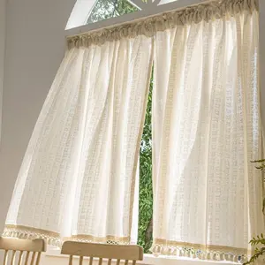 Boho Style Geometric Pattern Curtain, Half Transparent Curtain, Window Screening for Home Living Room Bedroom Decor