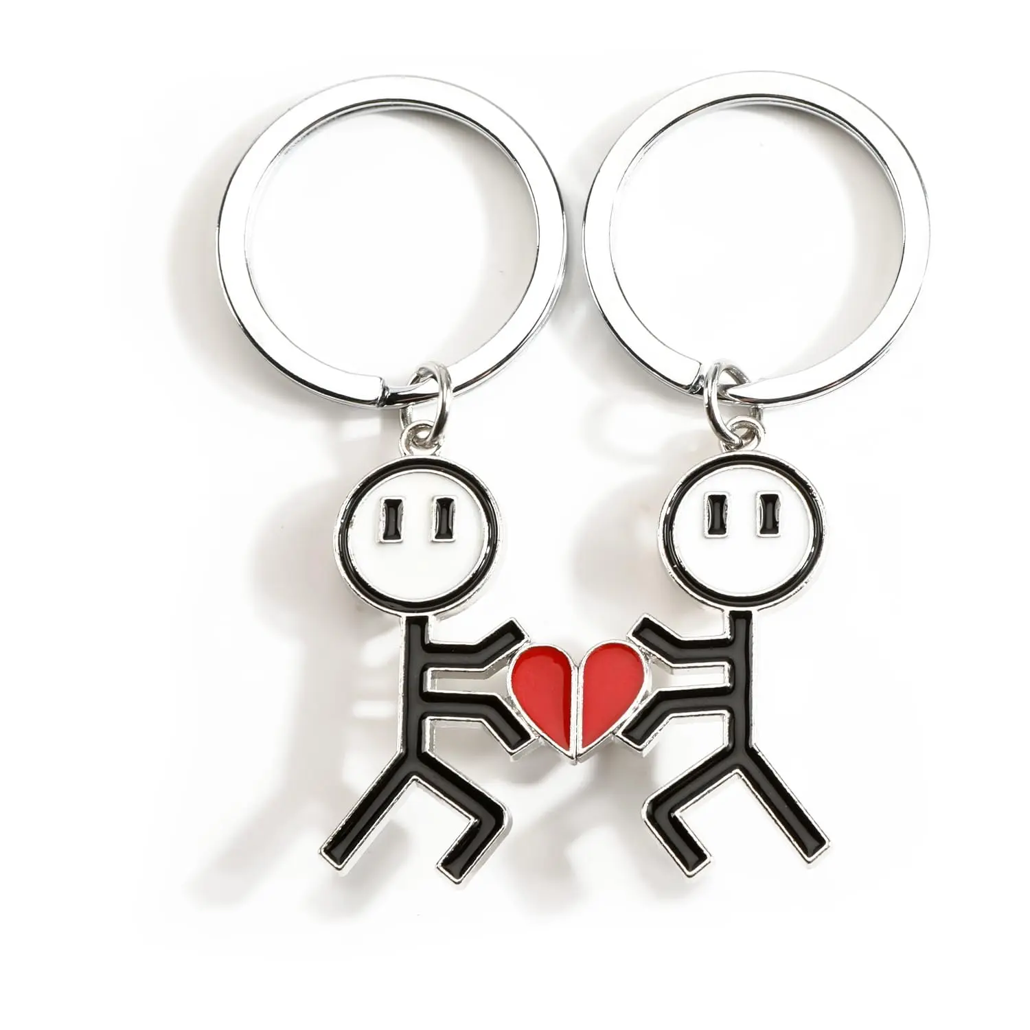 Unisex Keychain Accessory Set, Graphic Split Heart Keyrings for Couples, Matching 2-Piece Gift with Magnetic Bond, Romance, Cute