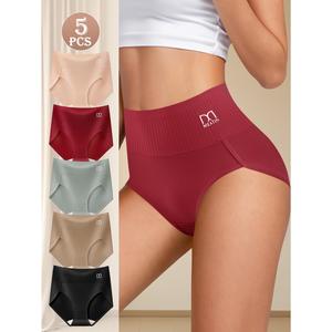 QUASTI 5/10 Pack High-Waisted Solid Ladies Briefs, Fashion Colorful Cozy Women's Underwear, Breathable Comfortable Briefs Set for Women's Summer Wear, Best gifts for Girls Back to School, S-XXL/ 5Colors SpringStatements Seamless Panty summerwins