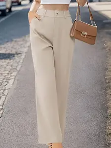 Women's Solid Color Straight Leg Pants, Elegant Fashion Casual Street Trousers for Work Office Business, Ladies Bottoms for All Seasons, Casual Chic Bottoms