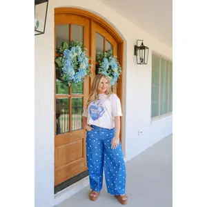 Kalida Polka Dot Wide Leg Jeans - Royal Blue