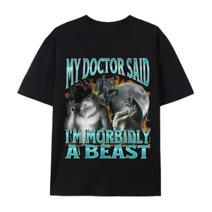 Funny Werewolf Meme T-Shirt-My Doctor Said I'M Morbidly A Beast-Men'S Horror Comedy Graphic Tee-Heavyweight Cotton Shirt-Perfect For Halloween, Werewolf Fans & Dark Humor Lovers,Casual Wear, Sunset Design Shirt,Medium,Valentine's Day Gift.