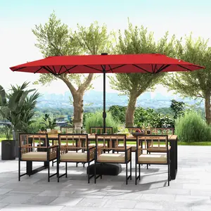 [Costway] 15/13ft Large Patio Umbrella with Solar LED Lights & Base, Extra Large Outdoor Twin Umbrella w/ 48 Lights, for Patio Garden Pool Lawn Backyard, Base Included-Deals for You Days