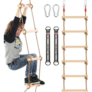 1Pc 6.5Ft Climbing Rope Ladder for Kids Wooden Hanging Ladder for Treehouse Indoor Outdoor Swing Set Accessories