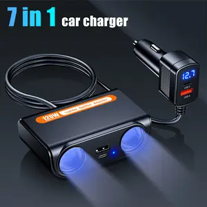 7in 1 Car Plug Splitter 120W 2- Socket Car Car Plug Adapter with PD30W/QC3.0 Fast Charging, Without Battery, Cigarette Lighter Divider, Car Charging Adapter, Fast Charging Car Adapter, Lighter Socket Adapter, Minimalist Charger Design, Compact Car